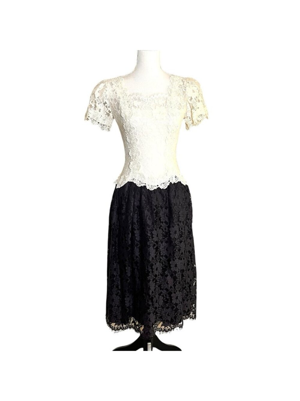 Vintage 80s/90s Cachet Petites Bari Protas Lace Colorblock Cocktail Dress Small